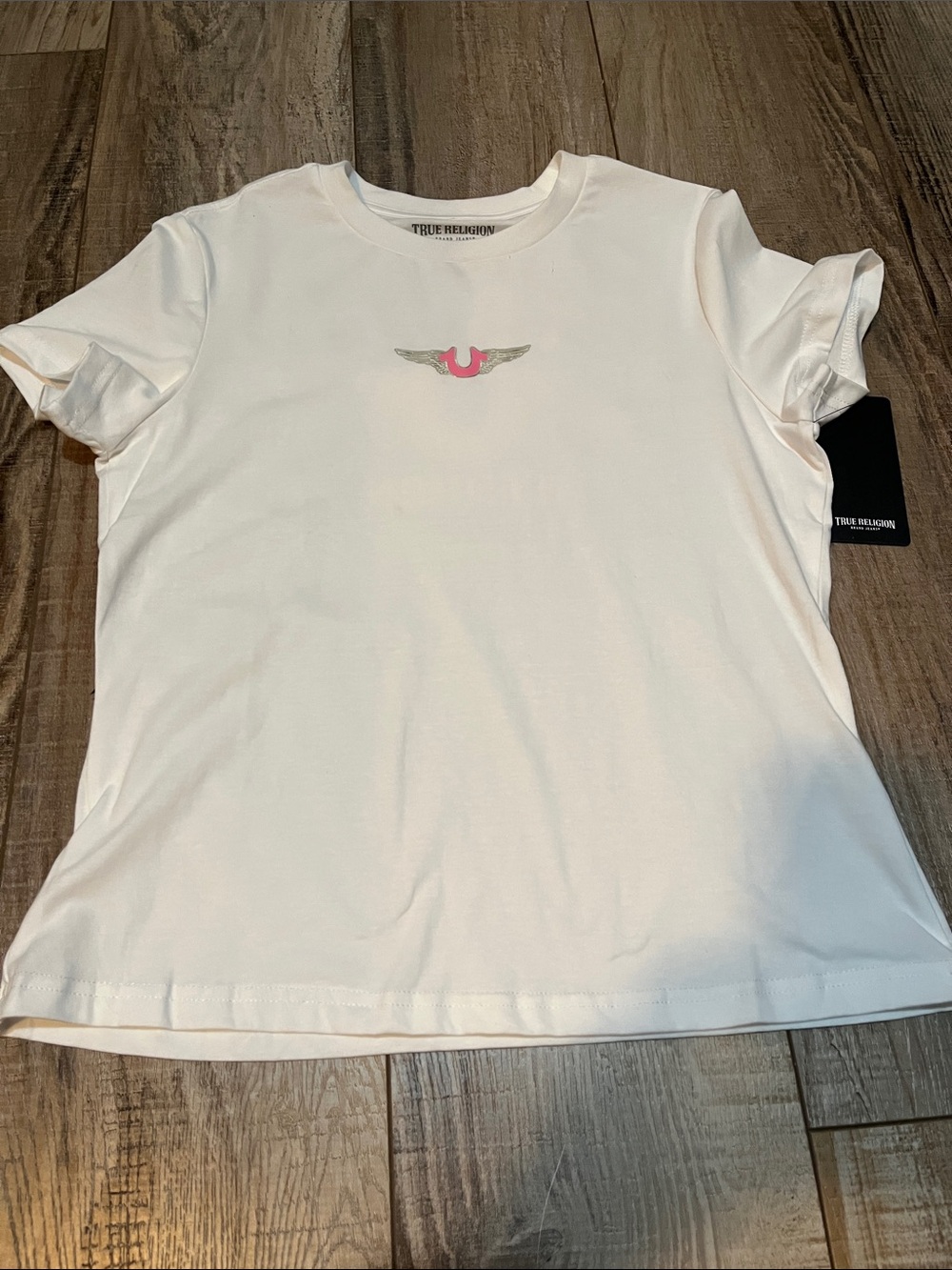 True Religion Horseshoe Winged White/Pink Short-Sleeve Crewneck Tee - Picture 5 of 11